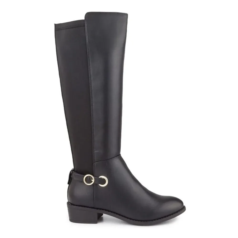 KAREN SCOTT Womens Black Panels Valeree Almond Toe Block Heel Riding Boot 5.5 M - Picture 3 of 4
